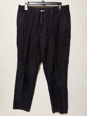 UNIQLO Black Linen Blend Drawstring Jogger Pants Large 33-36